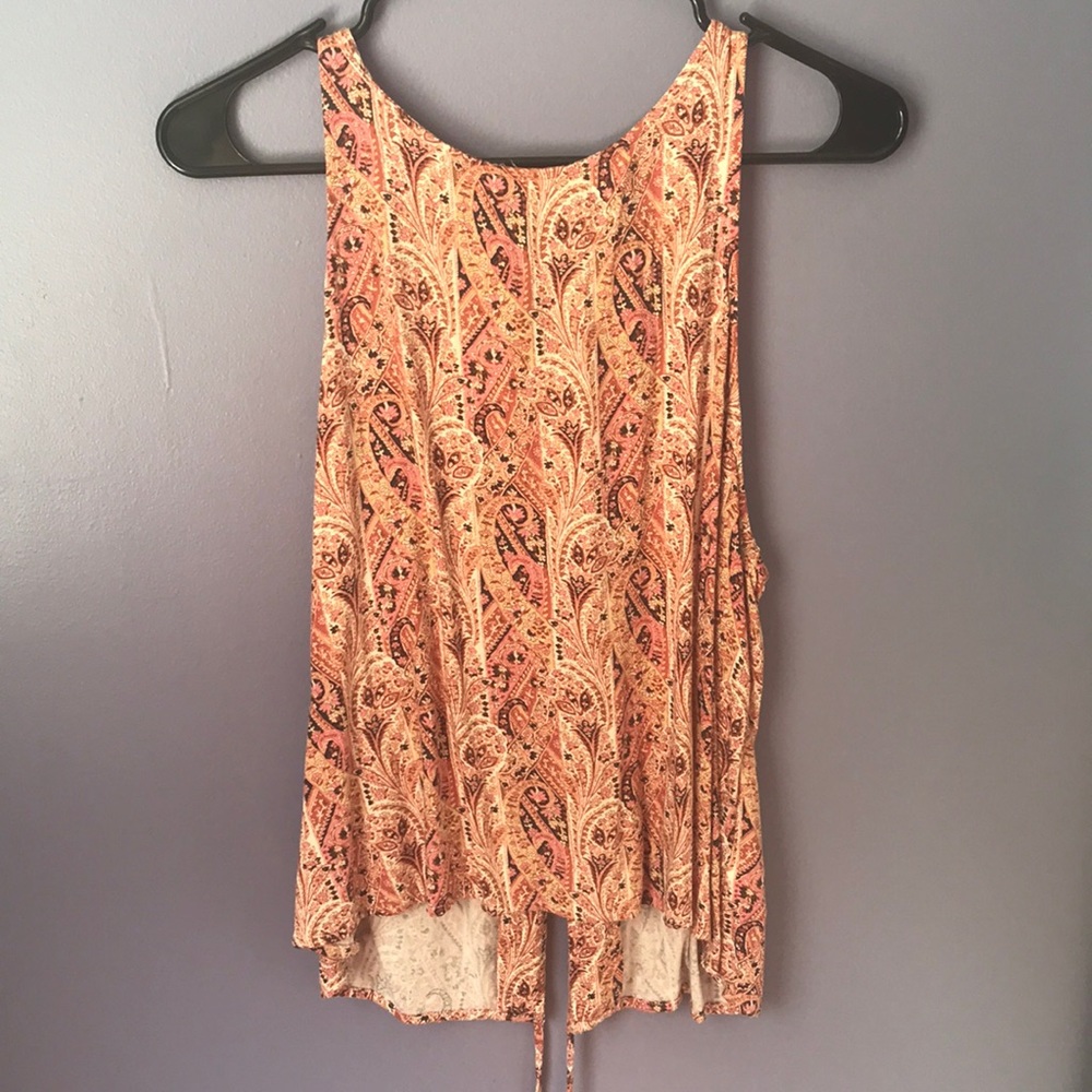 AEO printed tank top with lace up back